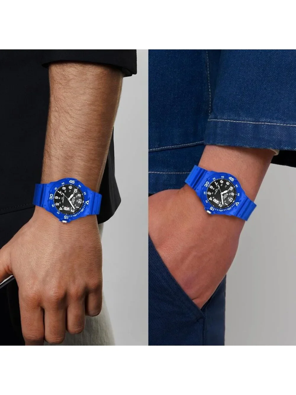 Men's Blue Buckle Crosshair Analog Quartz Waterproof Luminous Wrist Round Watch